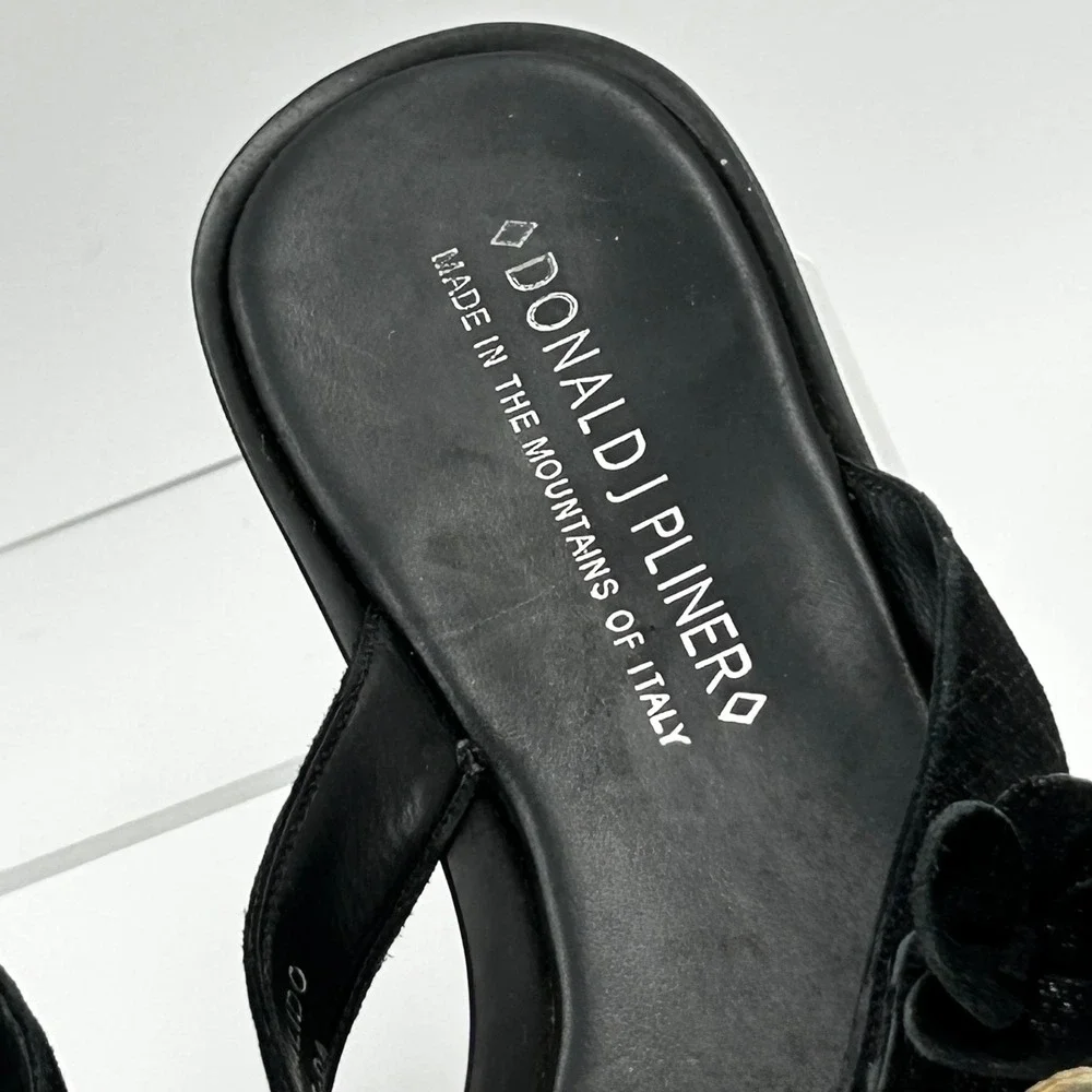 Donald J Pliner Calido Sandals Womens 8 Black Floral Wedge Platform Y2K Italy‎